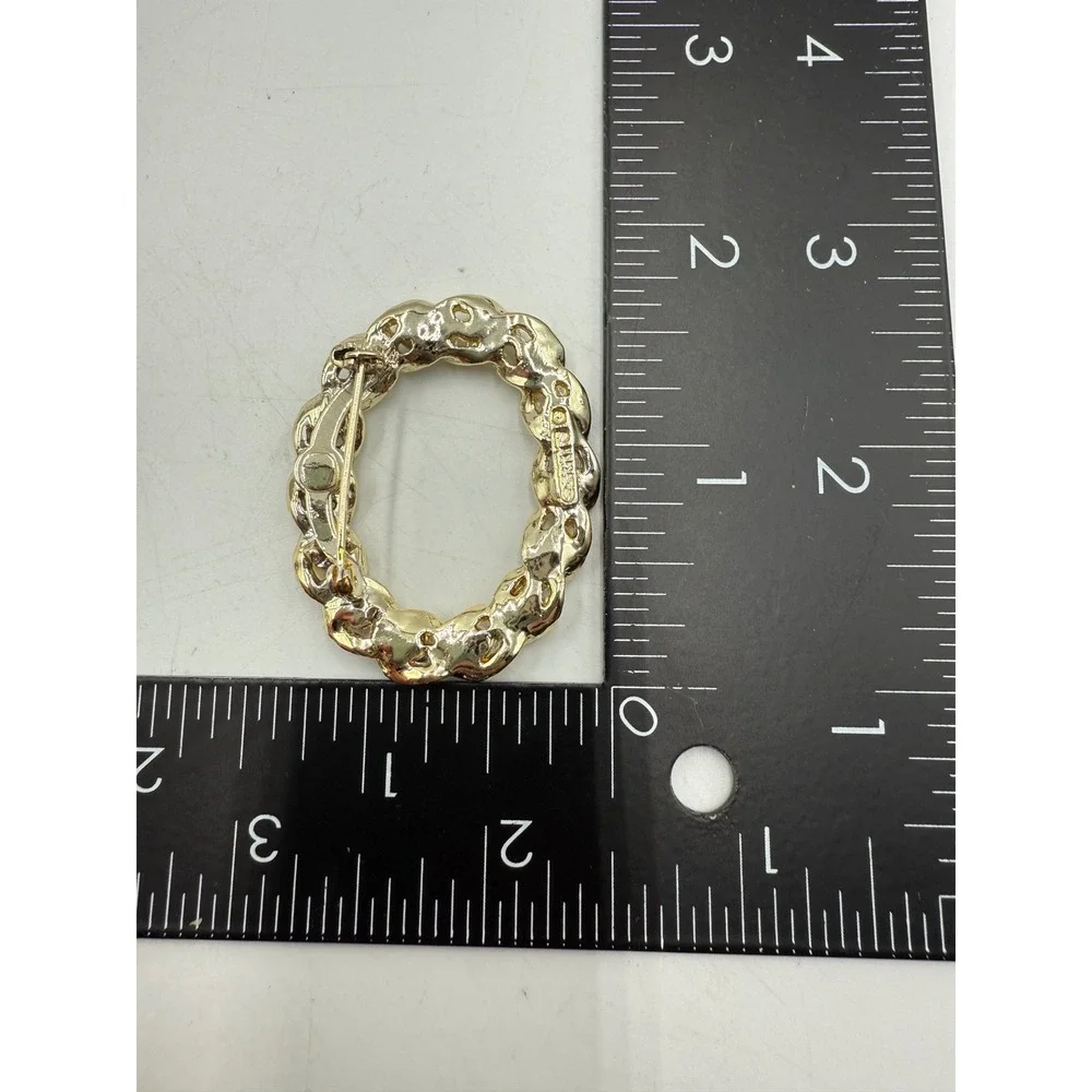 Gerrys Vintage Gold Tone Wreath Brooch Faux Pearl Teal Rhinestone‎ Pin Oval